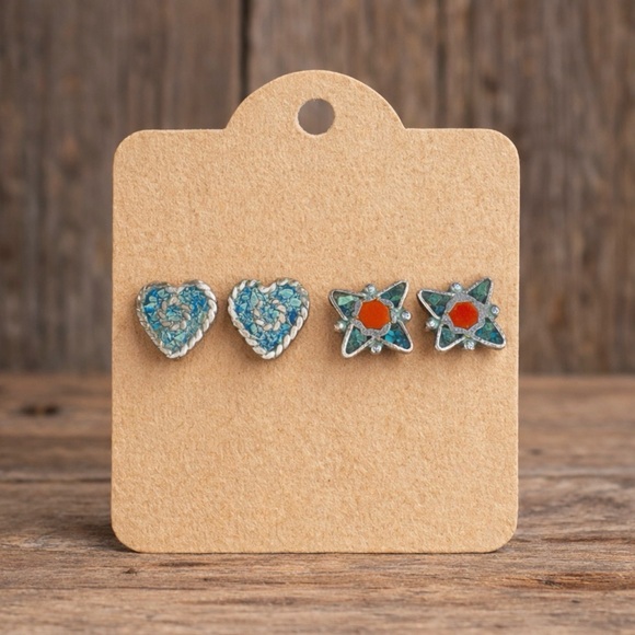Jewelry - Turquoise Stud Earrings Western Boho Southwest Heart Star Bundle Set